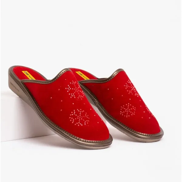 1747 (AFELPADO) Ladies Suede Mule Slippers Cherry