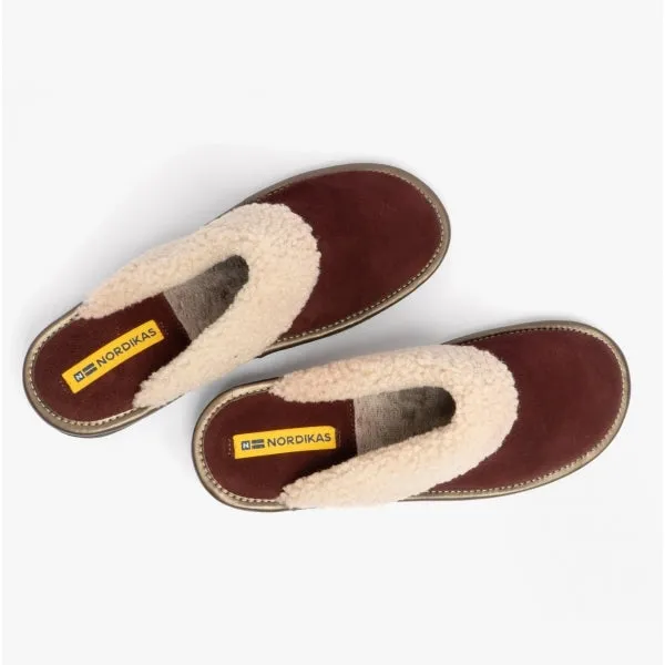 1753 (AFELPADO) Ladies Suede Mule Slippers Bordeaux