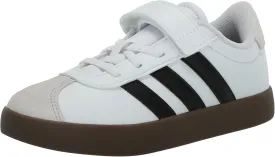 adidas VL Court 3.0 Elastic Lace Sneaker, White/Black/Grey, 1 US Unisex Little Kid