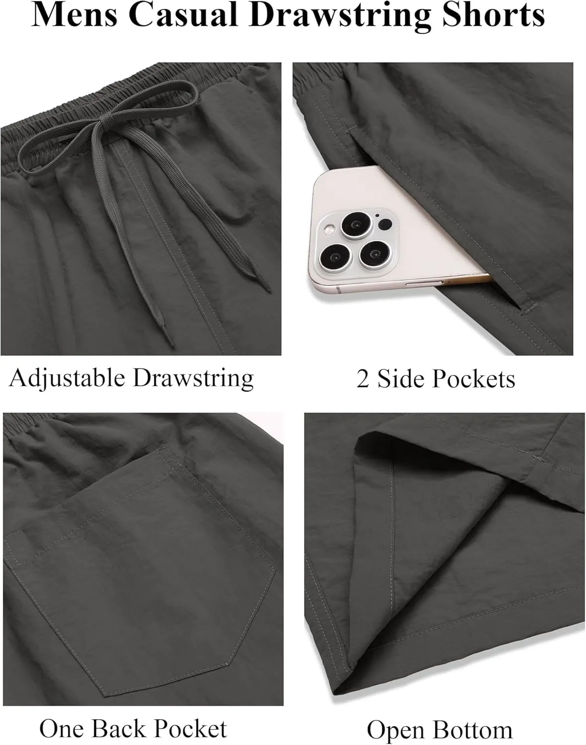 COOFANDY Men's Casual Shorts Elastic Waist Drawstring Lightweight Dry Quick Summer Beach Shorts