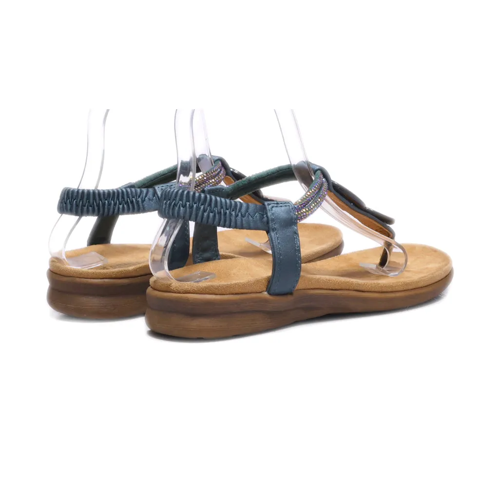Heavenlyfeet Flat Sandals Leather Blue Colour For Women