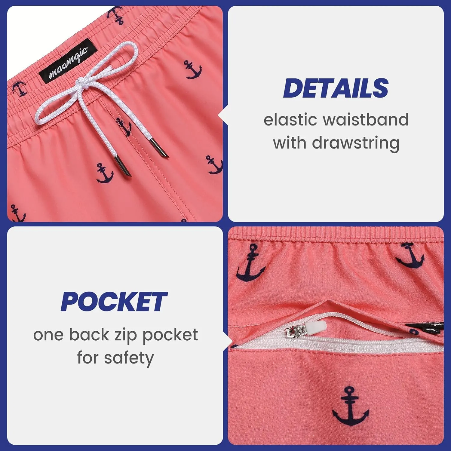 maamgic Mens Boys 80s 90s Vintage 4 Way Stretch Swim Trunks with Mesh Lining Quick Dry Swim Suits Board Shorts