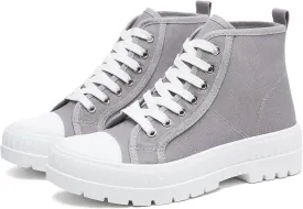 Rominz Women's White Platform Sneakers Fashion High Top Canvas Shoes for Women Black Lace-Up Canvas Sneakers Casual Platform Tennis Shoes