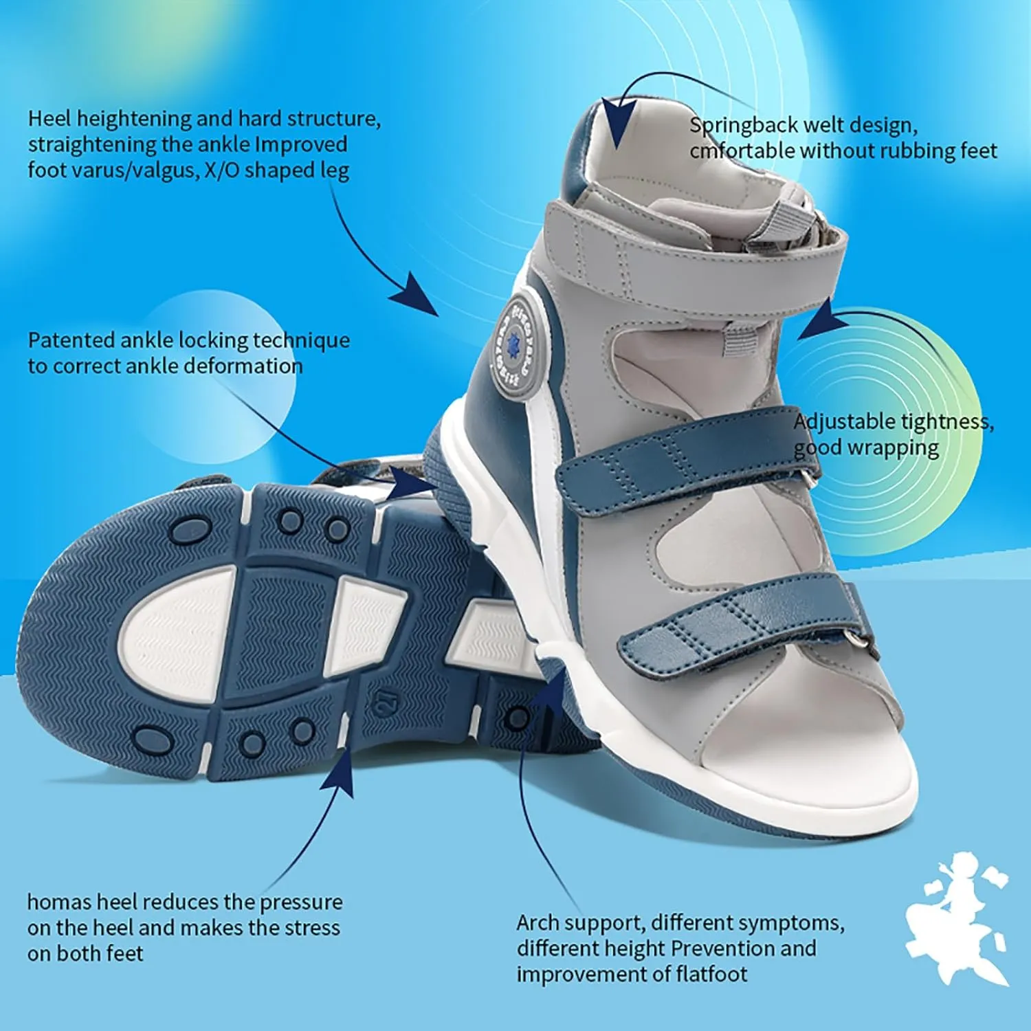 Toddlers Orthopedic Sandals with Arch and Ankle Support,High-top Corrective Shoes for Kids