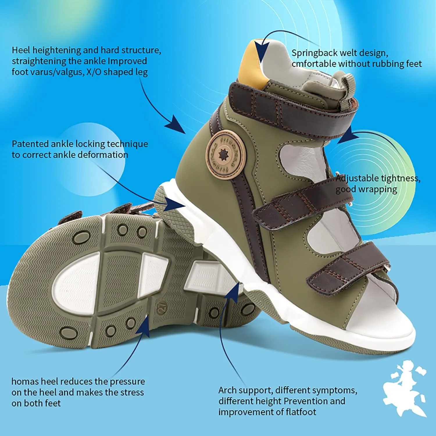 Toddlers Orthopedic Sandals with Arch and Ankle Support,High-top Corrective Shoes for Kids