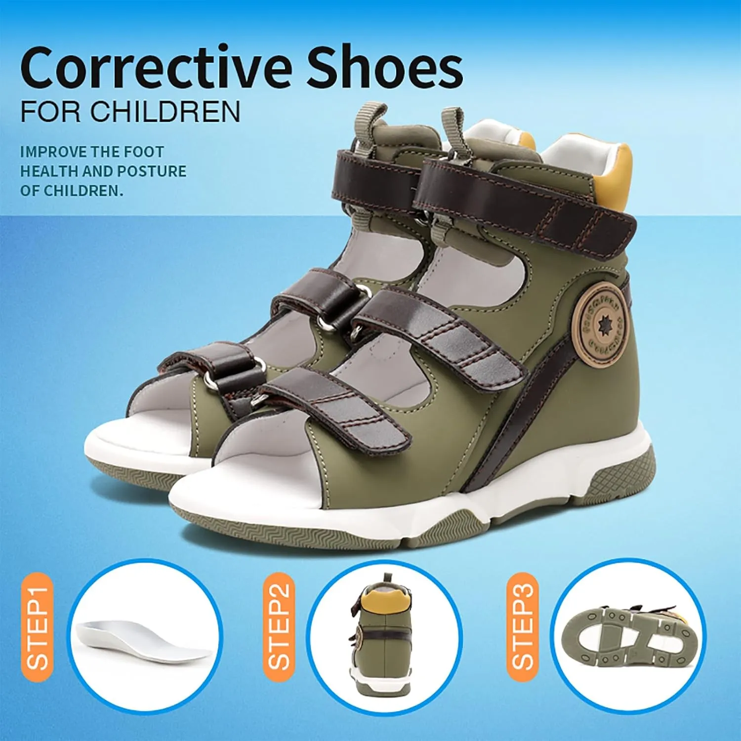 Toddlers Orthopedic Sandals with Arch and Ankle Support,High-top Corrective Shoes for Kids