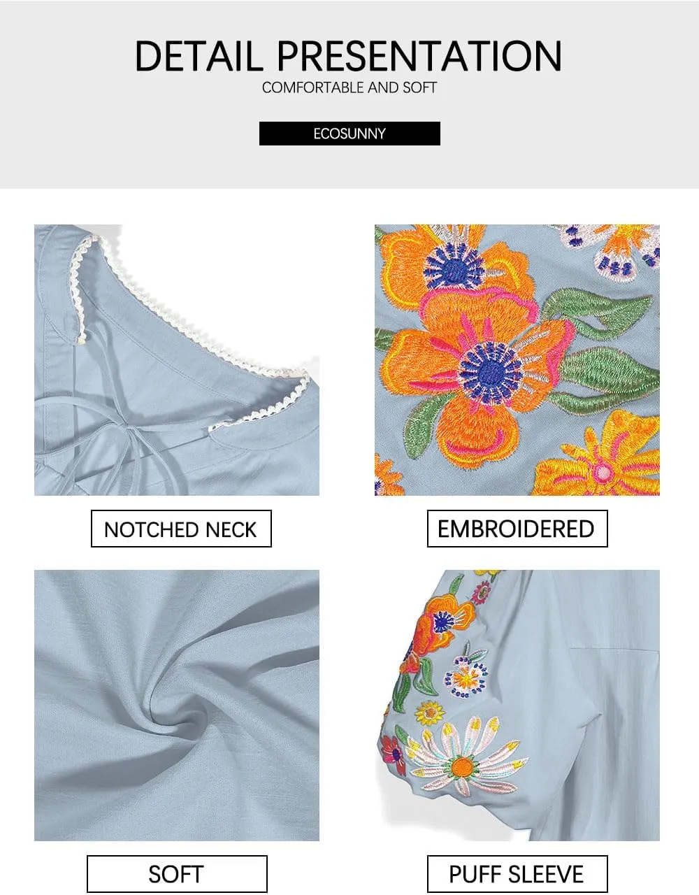 Women's Casual Floral Embroidered V Neck Boho Puff Short Sleeve Shirts Loose Tunic Summer Blouses Tops Fashion Clothes 2025